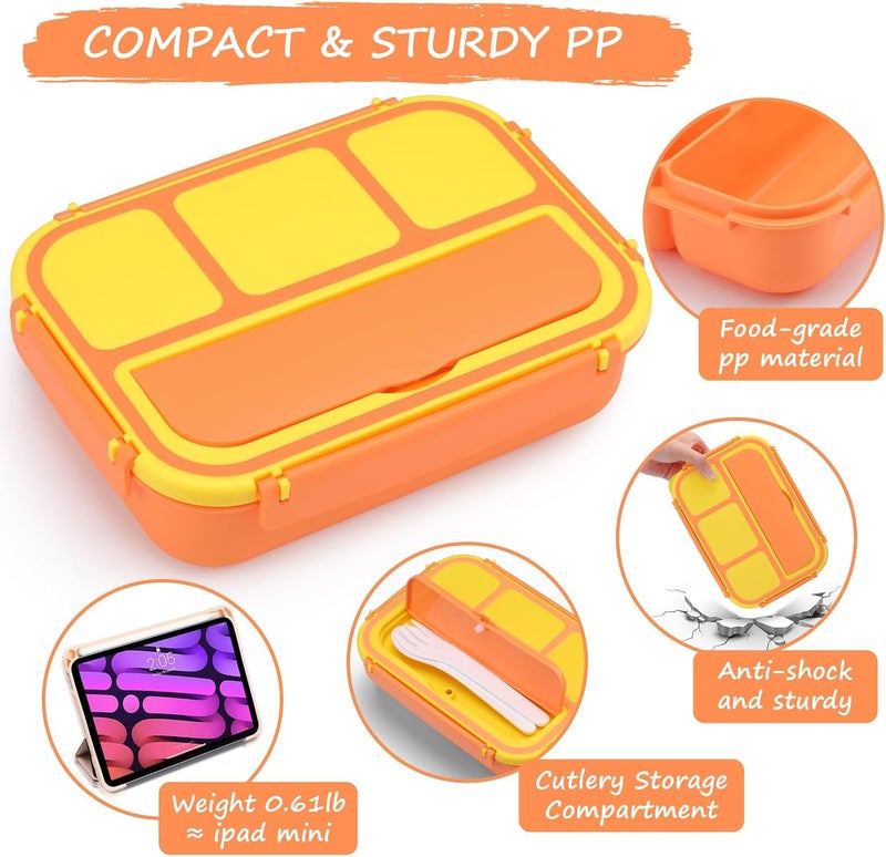 QQKO Bento Box for Kids Adults, School Toddler Lunch Box for Boys Girls, Lunch Box Containers with 4 Compartments, Sauce Container, Utensils, Food Picks and Muffin Cups for School, Orange Yellow - Image 4